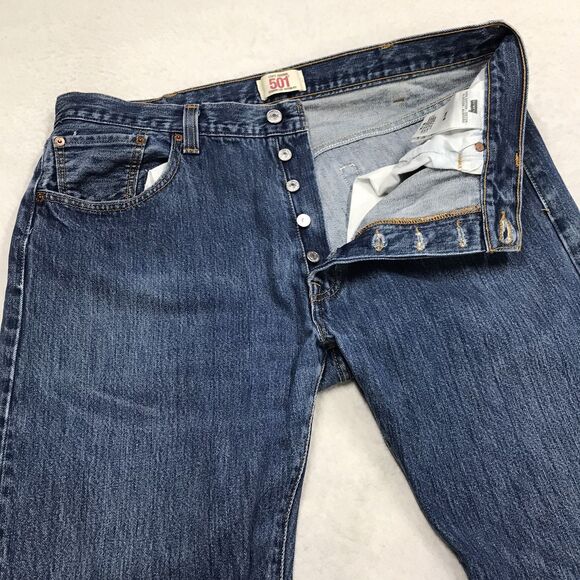 Y2K LEVIS 501 Jean Men 36X32 (38/34 tag) Button Fly Medium Wash Straight Leg - Picture 4 of 16